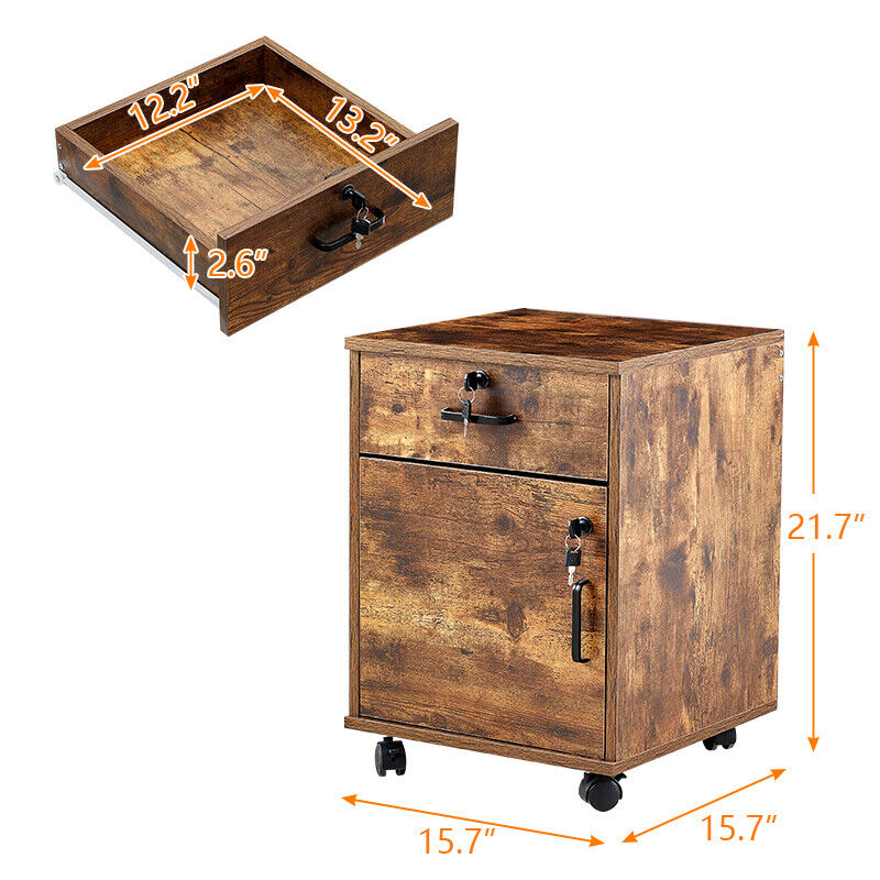 Office Filing Cabinet Mobile Under Desk File Storage Cupboard w/ Drawers Wheels