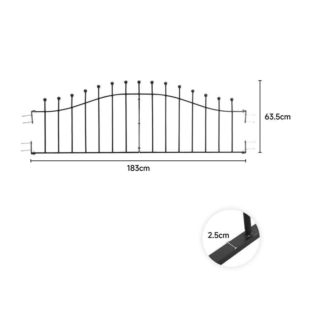 Garden Fence Panel 1830mm Gap Wrought Iron Spear/Ball Top Border Fencing Railing
