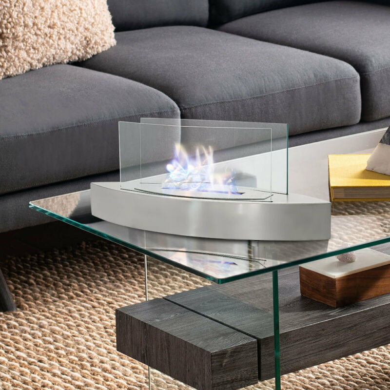Bio Ethanol Burner Tabletop Black/Sliver Fireplace Glass Burner Fire Bioethanol