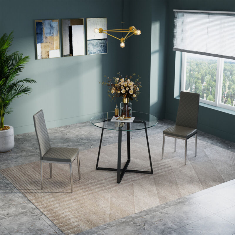 Compact Round Glass Dining Table & 2/4 Chairs Set Kitchen Room Home Furniture UK