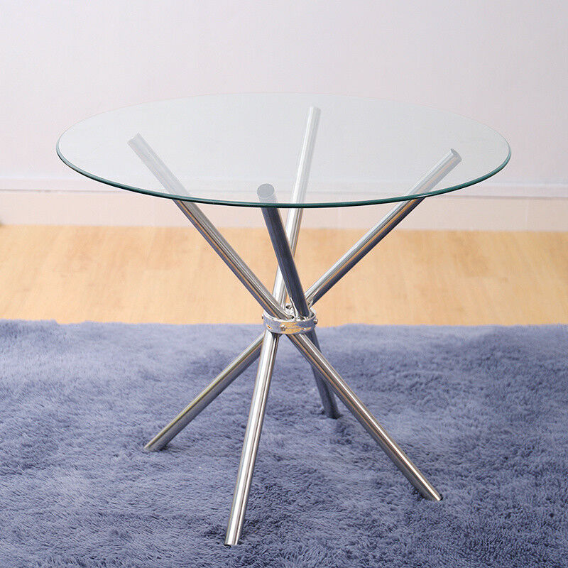 Round Glass Dining Table 4 Chairs Chrome Legs Home Kitchen Shop Office Furniture