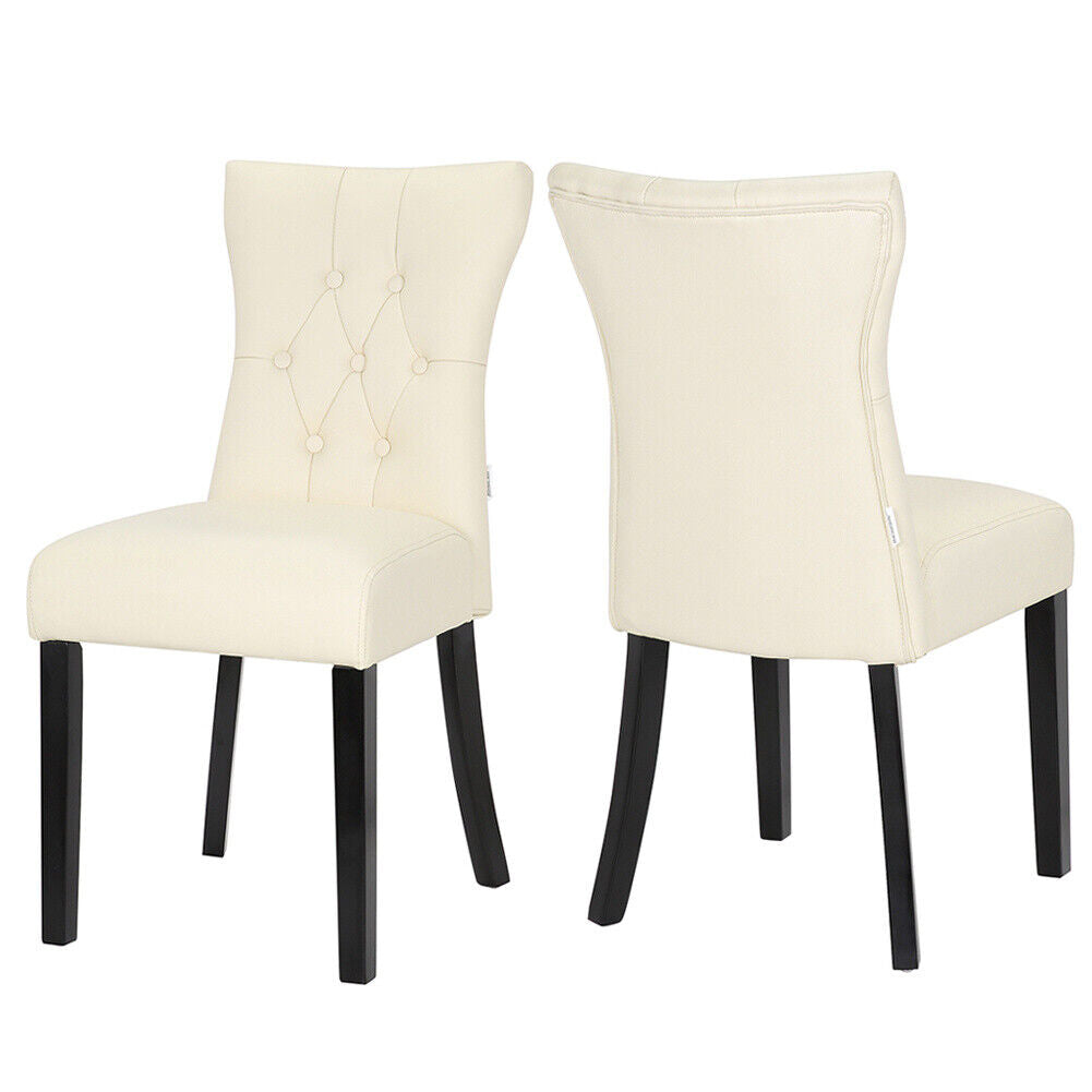 2/4pcs Dinning Chairs PU Leather Padded Seat High Back Wooden Legs Kitchen Chair