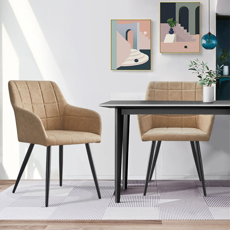 2x Luxurious Chairs PU Leather Velvet Dining Room Chairs Home Office Furniture