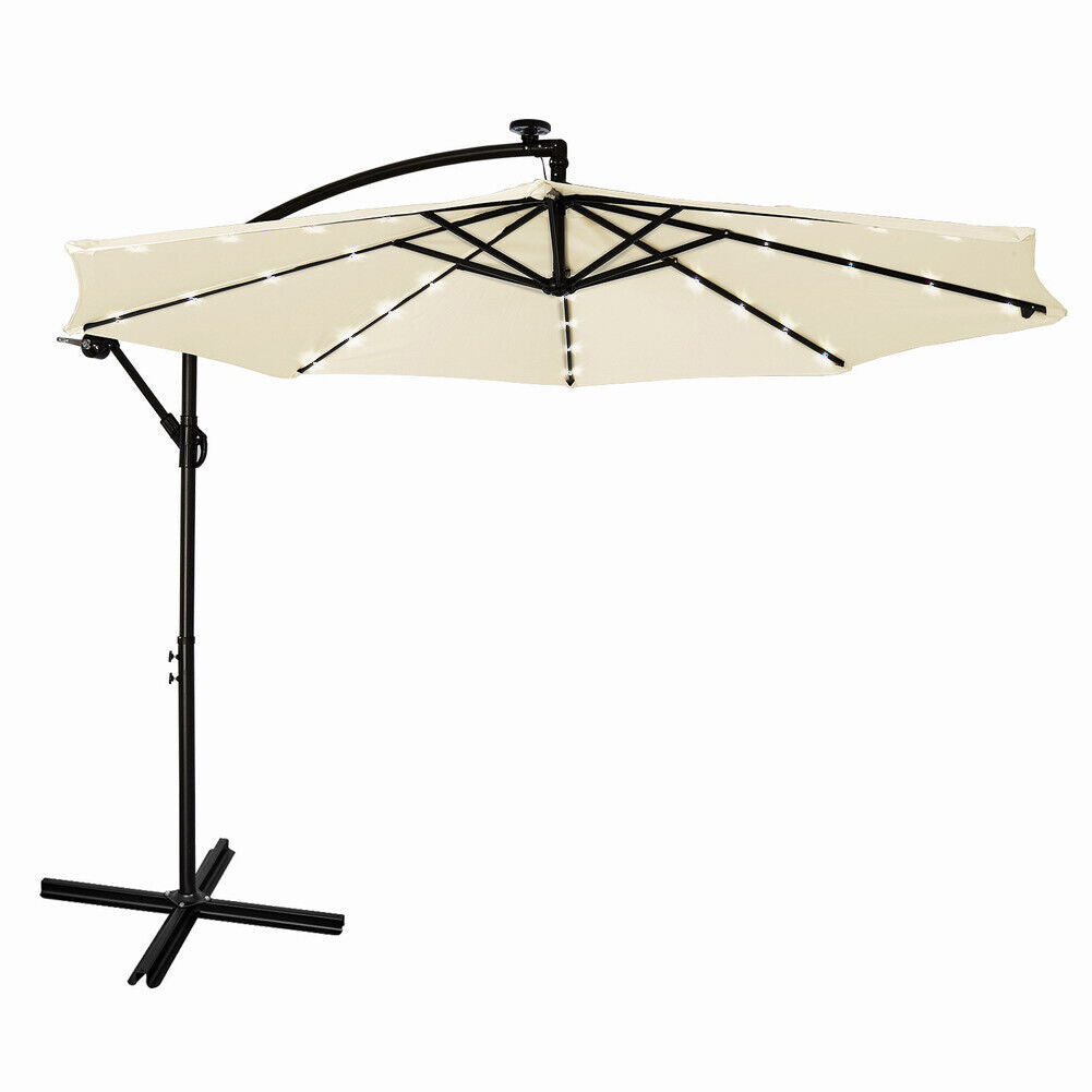 Mondeer 3M Garden Banana Parasol Cantilever Parasol Crank Handle with Solar LED