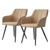 Set of 2 Grey/Brown/Beige Dining Chairs Fuax Leather Padded Seat Metal Legs PU