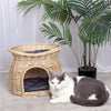 Handmade Wicker Pet Bed Basket Cat Puppy Sleep 2 Tier House Removable Cushion