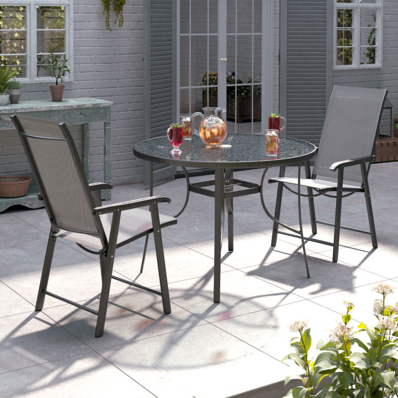 2/4/6 Seater Black Bistro Set Garden Patio Furniture Table Chairs w/Parasol Hole