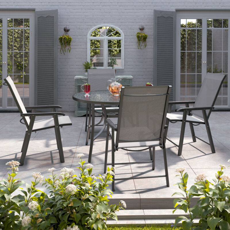 2/4/6 Seater Black Bistro Set Garden Patio Furniture Table Chairs w/Parasol Hole