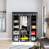 Mondeer Canvas Wardrobe Storage Organiser Fabric with Rail & Shelves Grey/Black