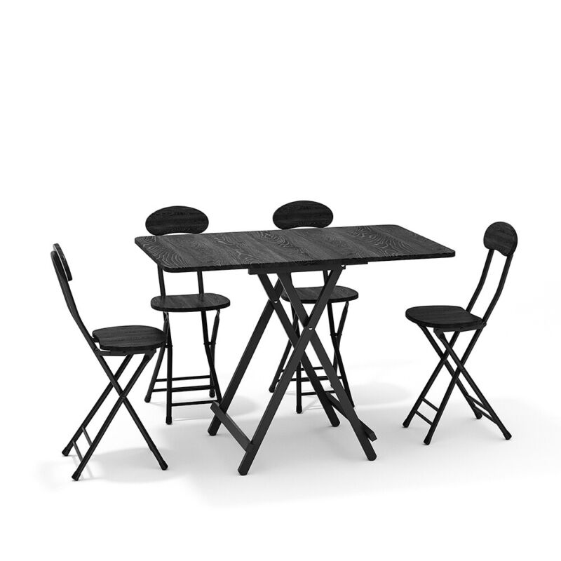 Folding Side Dining Table 2/4/6 Chairs Foldable Design Wood Grain Dinette Stools