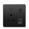 Double Wall Plug Socket 2 Gang 13A w/ USB Charger Port Outlets Black/White Plate