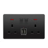 Double Wall Plug Socket 2 Gang 13A w/ USB Charger Port Outlets Black/White Plate