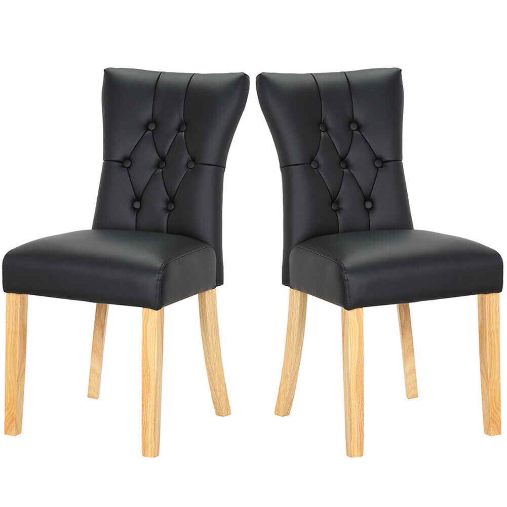 Set of 2 PU Leather Armless Accent Chair with Wooden Legs Side Chair Dining Room