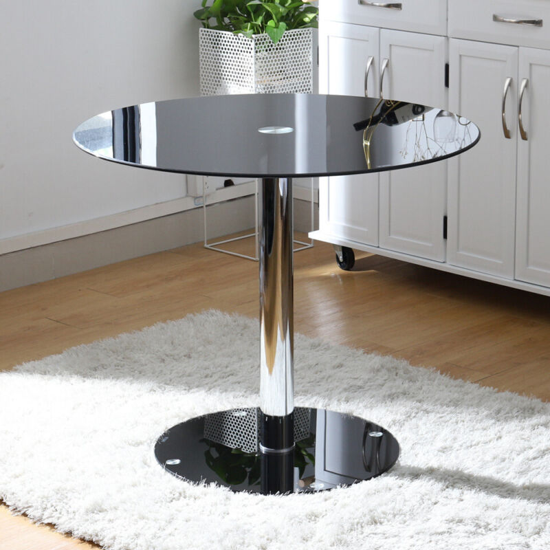 Grey Faux Leather Dining Chairs Kitchen 2-4 Seater Round Glass Dining Table Set