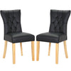 2/4 PU Leather Dining Chairs Thick Padded Seat High Back With Buttons Wood Legs