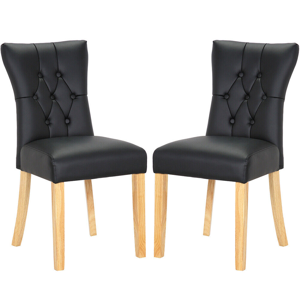 2/4pcs Dinning Chairs PU Leather Padded Seat High Back Wooden Legs Kitchen Chair
