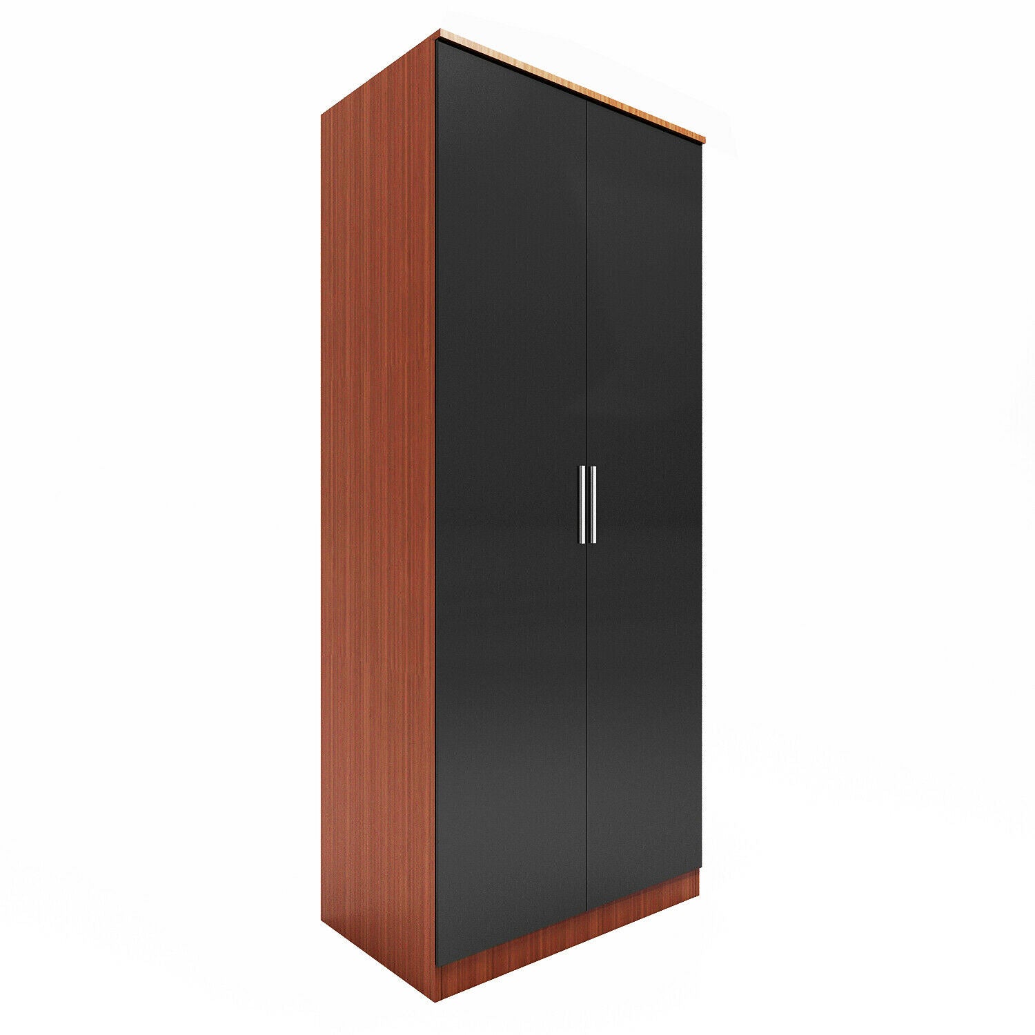 Wardrobe With Mirror 2 High Gloss Write Storage Drawers Door Shelf Bedroom