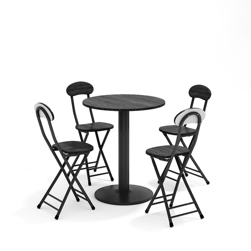 Breakfast Bar Table & 2/4 Folding Stool Chairs Set Kitchen Dining Room Furniture