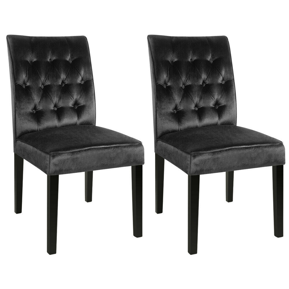 2X High Back Velvet Fabric Buttoned Back Dining Chairs Soft Side Chair Wood Legs