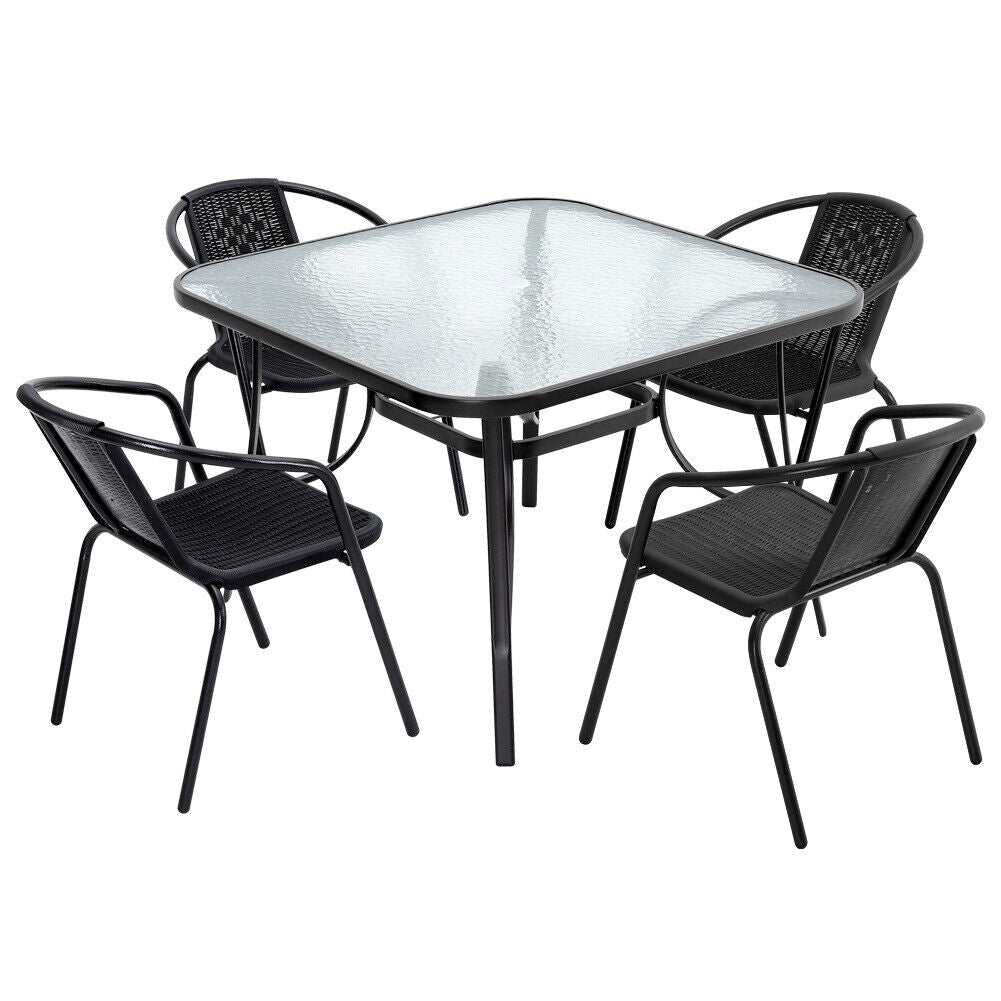 Garden Patio Square Table and 2/4 Stacking Chairs Outdoor Bistro Furniture Set