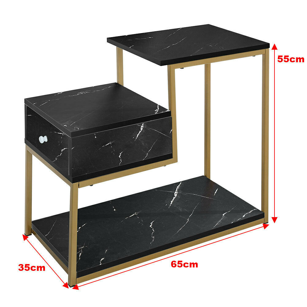 2 Tier Antique End Table Sofa Side Coffee Snack Drawer Storage Side Narrow Table