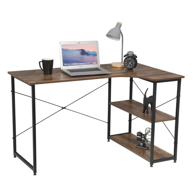 L-Shaped Computer Desk With Shelves Gaming Laptop Table Workstation Home Office