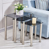Square Nest of 3 Tables Glass Nested Side End Tables Set Black Clear Modern Home