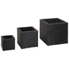 3 Pcs Garden Rattan Planter Pot Set Outdoor Flower Plant Boxes Pots Square