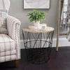 COFFEE SIDE TABLE METAL WIRE REMOVABLE WOOD TOP FOLDABLE ROUND STORAGE BASKET