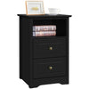Black Bedside Cabinet with 2 Drawers & Shelf,Nightsta