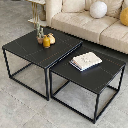 Nest of 2 Square End/Side Table Living Room Marble Coffee Table Scratch-proof