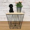 Square metal wire coffee side table geometric iron storage basket natural wooden