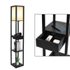 Wooden Shelf Floor Lamp Standard Lounge Reading Light 3-Tier Open Storage Shelf