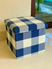 Folding Storage Ottoman Linen Look Plaid Check Fabric Stool Footstool Toy Box UK