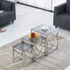 Nest of 3 Coffee Table Sofa Side End Table Tempered glass Stainless Steel Legs