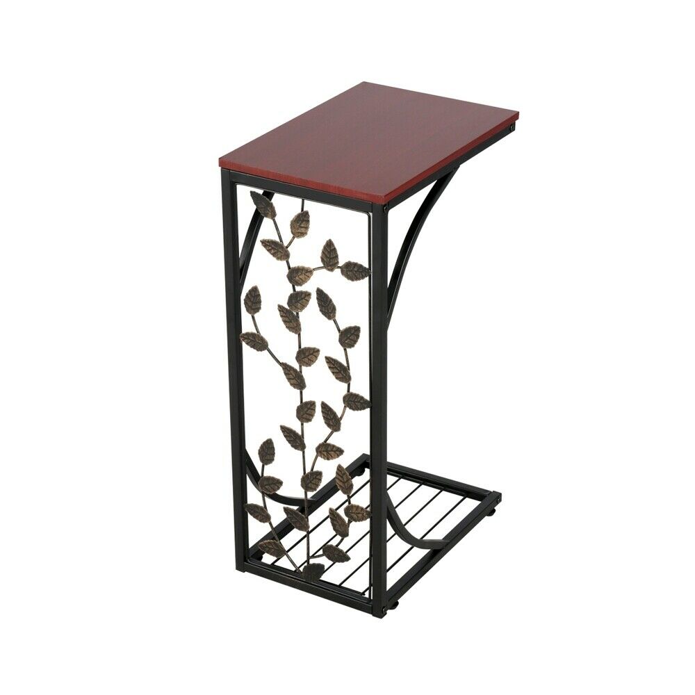 C Shaped Side Table Snack Coffee End Table for Living Room, Slides Up to Sofa