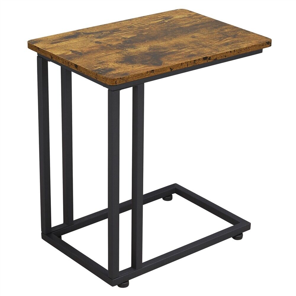 C Shaped Side Table Snack Coffee End Table for Living Room, Slides Up to Sofa