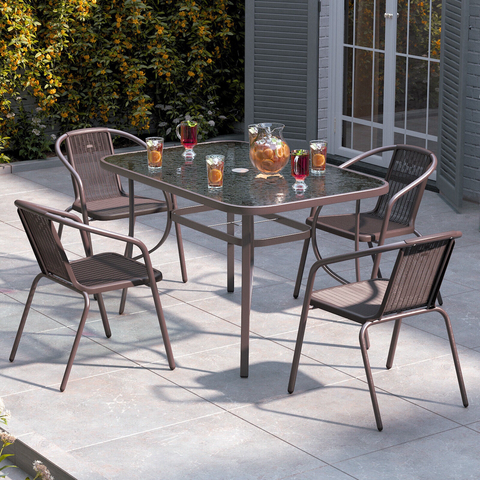 Garden Furniture Set Glass Top Picnic Table and Chair Diner Outdoor Patio Bistro