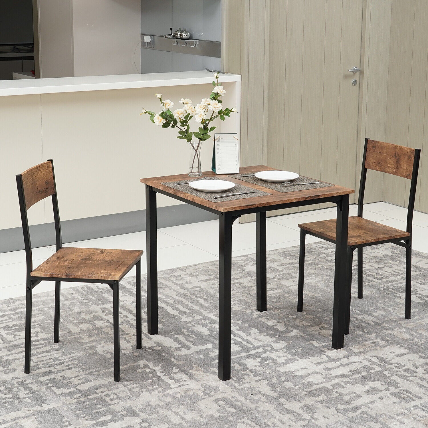 Modern 2/4 Seat Dining Table and Chairs Set Metal Wood Kitchen Home Restaurant