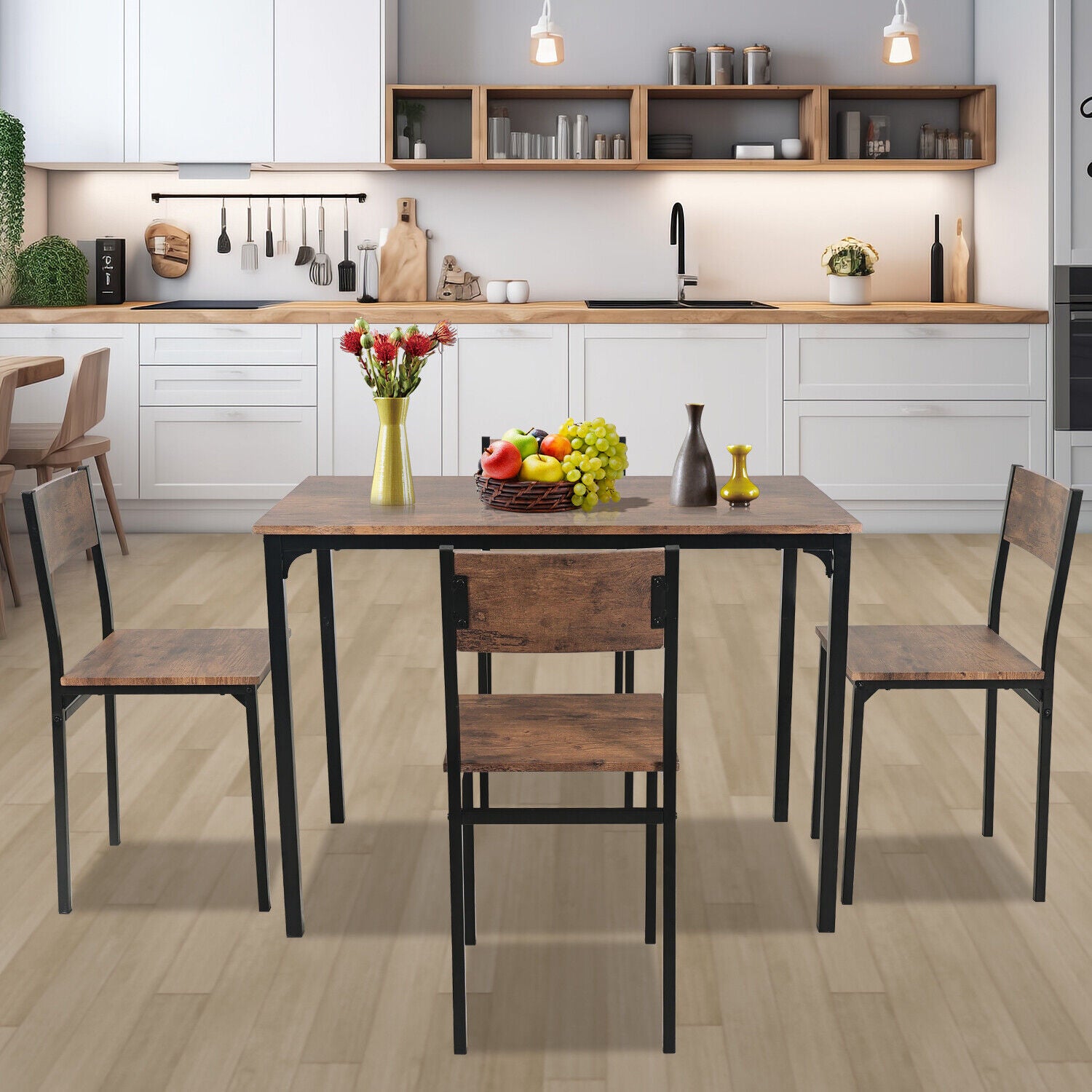 Modern 2/4 Seat Dining Table and Chairs Set Metal Wood Kitchen Home Restaurant