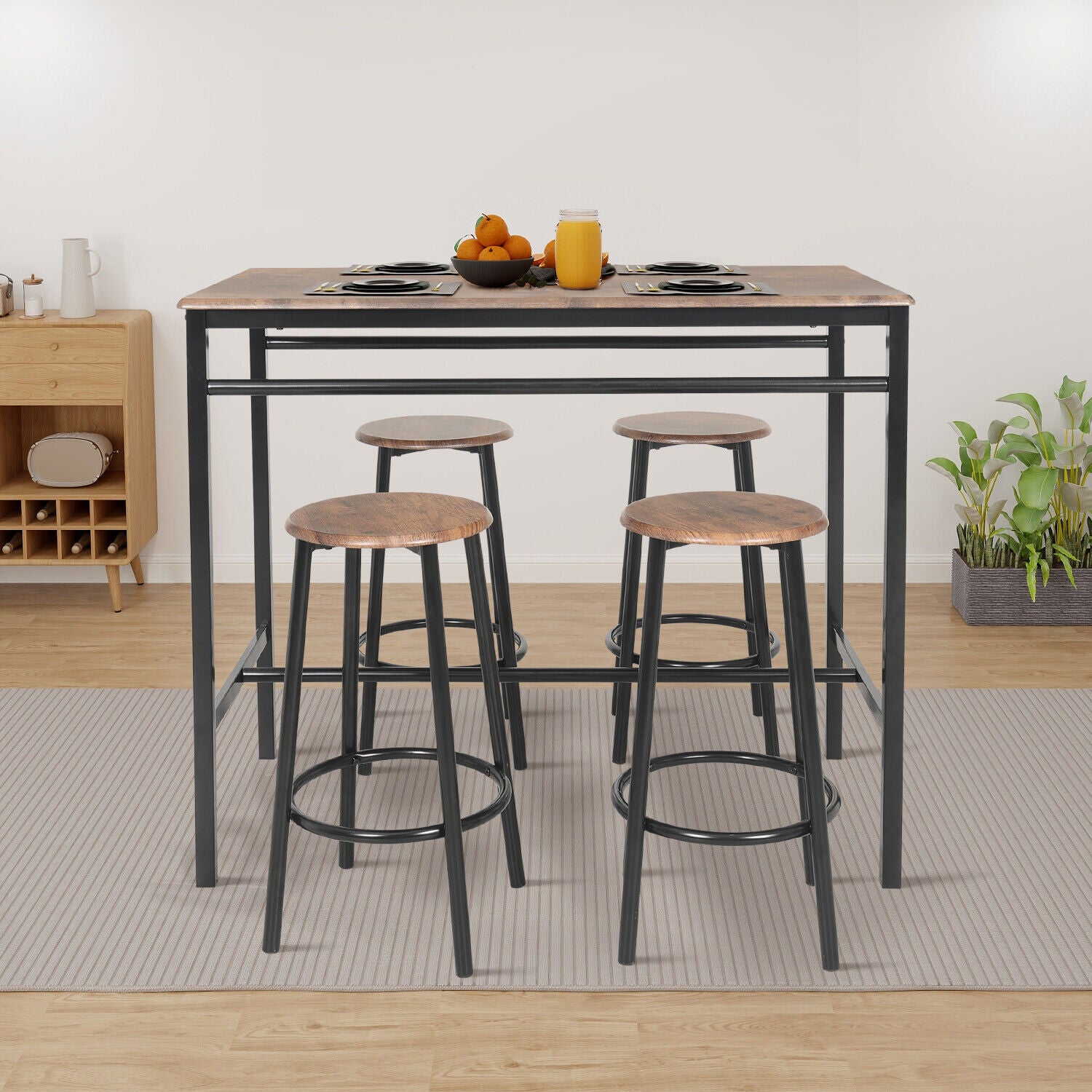 Modern 2/4 Seat Dining Table and Chairs Set Metal Wood Kitchen Home Restaurant