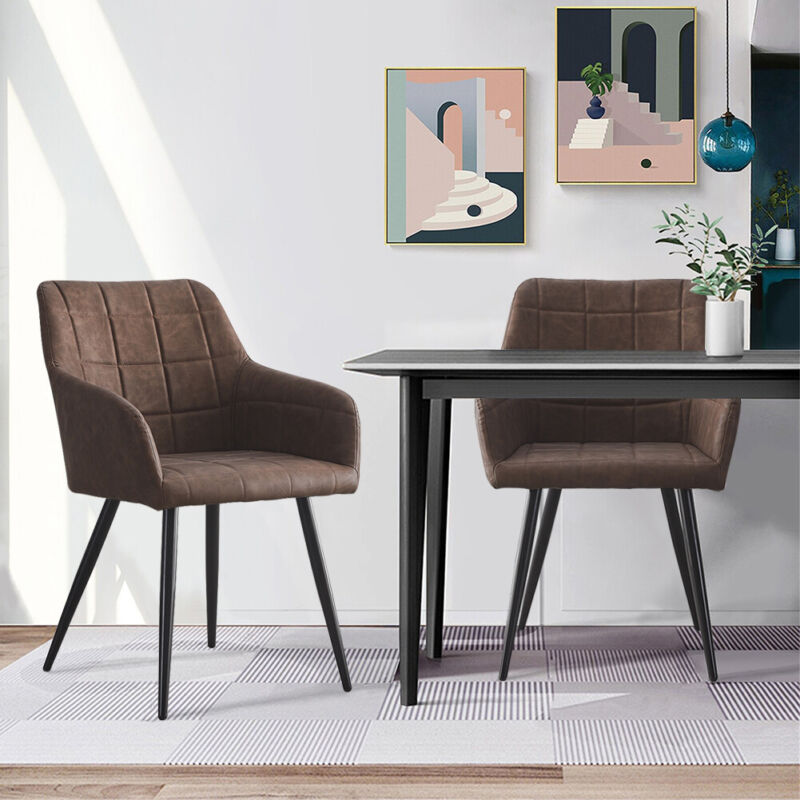 2x Luxurious Chairs PU Leather Velvet Dining Room Chairs Home Office Furniture
