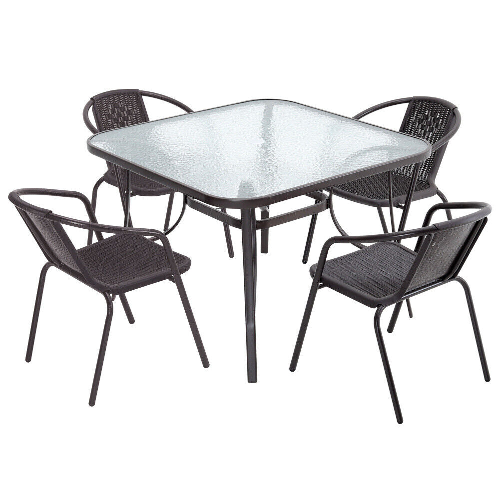 Garden Patio Square Table and 2/4 Stacking Chairs Outdoor Bistro Furniture Set
