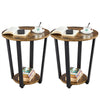 Set of 2 Industrial Side Table Round Sofa End Table w/ Storage Rack Metal Frames