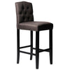 Fabric Upholstered Buttoned Bar Stool Breakfast Bistro Pub Chair With Wooden Leg