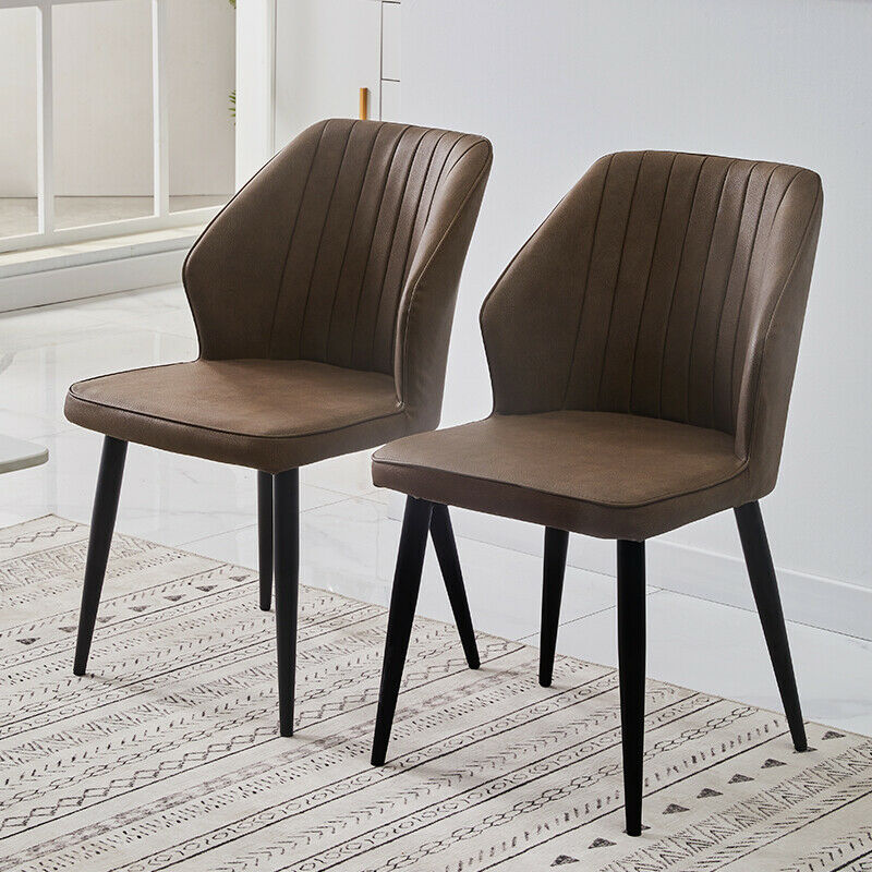 2X Retro Brown/ Grey Dining Chairs Faux Leather Kitchen Dining Room Metal Leg