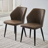 2X Retro Brown/ Grey Dining Chairs Faux Leather Kitchen Dining Room Metal Leg