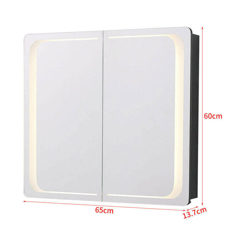 Led Bathroom Cabinet Wall Mounted Mirrored Storage Cupboard Shelf Sensor Switch