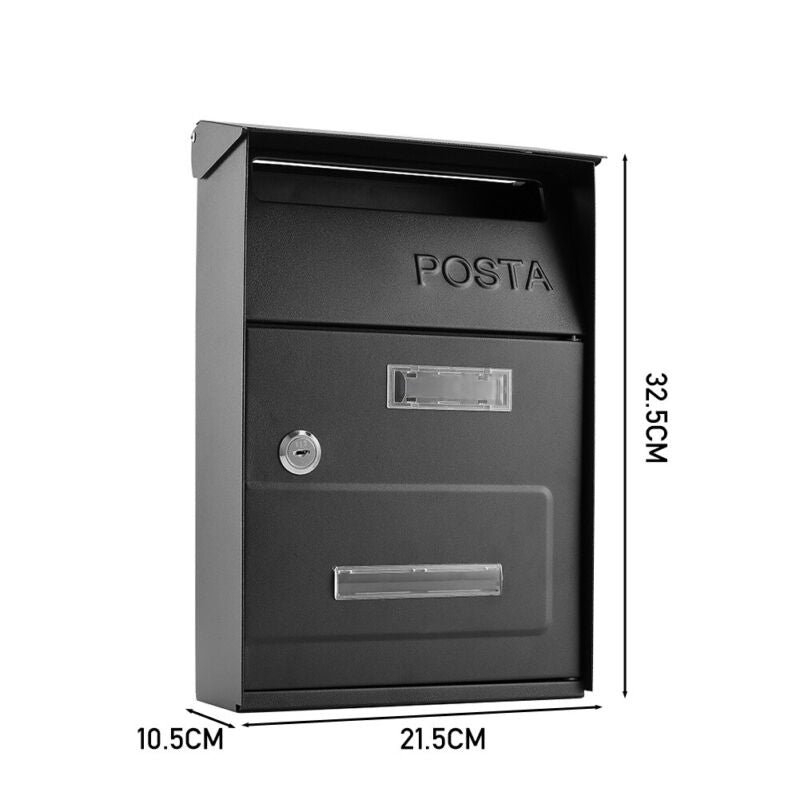 Outdoor Wall Mounted Mailbox Lockable Steel Mail Letter Post Secure Box Postbox