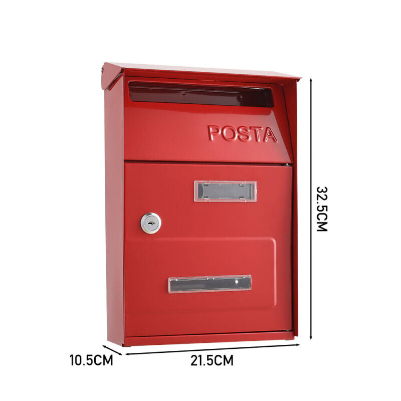 Outdoor Wall Mounted Mailbox Lockable Steel Mail Letter Post Secure Box Postbox